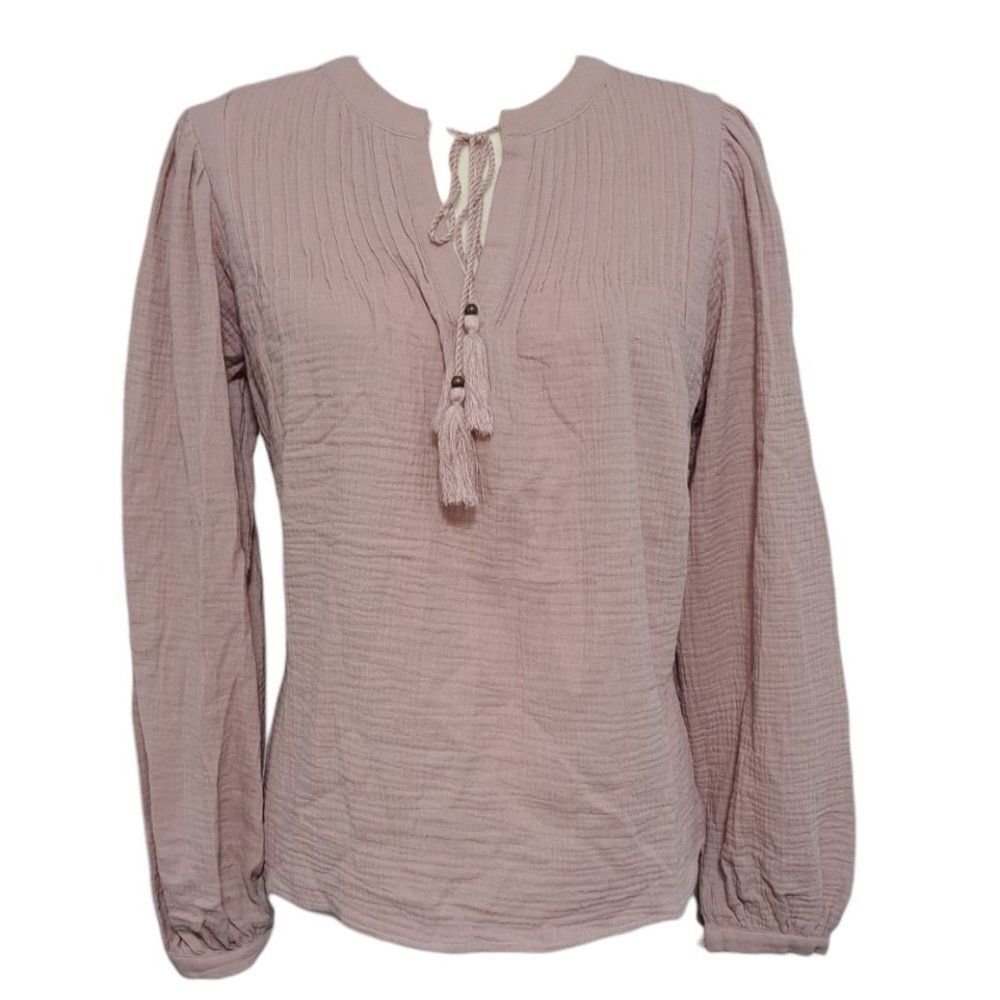 Magaschoni Women's Long Puff Sleeves Dusty Rose 100% Organic Cotton Medium